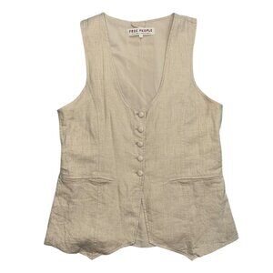 Free‎ People Linen Blend Tailored Vest Beige Size Medium Boho Lagom